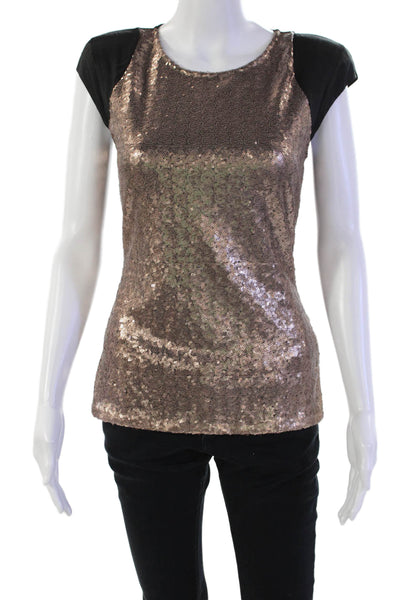 Ted Baker London Womens Sequin Round Neck Short Sleeve Blouse Top Brown Size 1