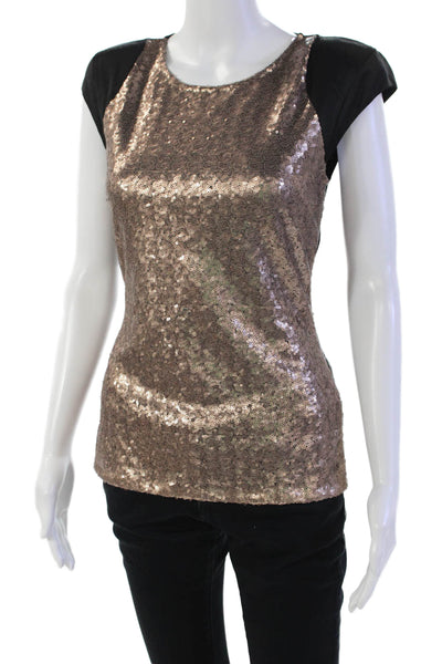 Ted Baker London Womens Sequin Round Neck Short Sleeve Blouse Top Brown Size 1