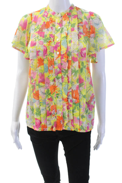 Banjanan Womens Floral Print Button Down Blouse Multi Colored Size Extra Small