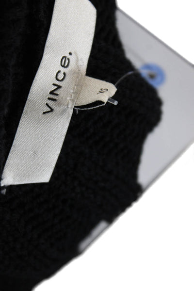 Vince Womens Cotton Ribbed Knit Round Neck Pullover Sweater Top Black Size XS