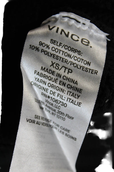 Vince Womens Cotton Ribbed Knit Round Neck Pullover Sweater Top Black Size XS