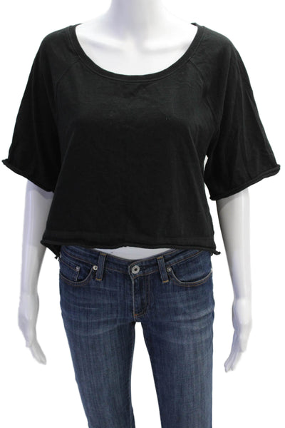 We The Free Womens Cotton Short Sleeve Round Neck Crop Top Black Size L