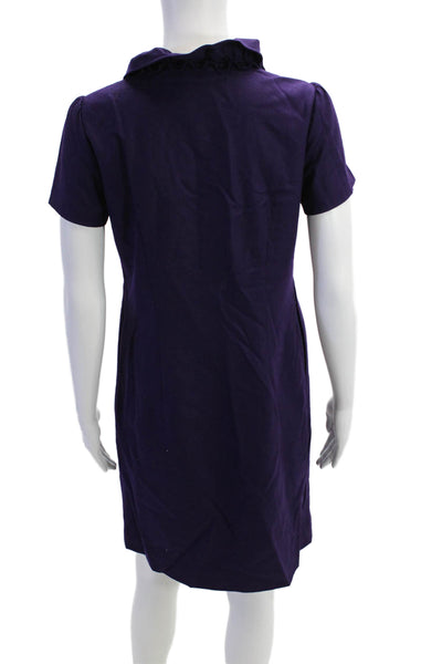 J Crew Womens Wool Ruffle Design Short Sleeve Midi Pencil Dress Purple Size 2