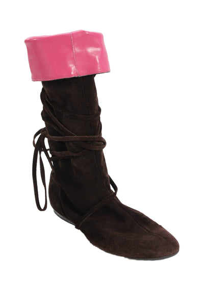 Lily Pulitzer Womens Suede Tie Around Slouch Tall Pink Lining Boots Brown Size 9