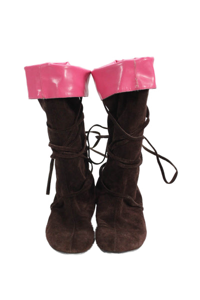 Lily Pulitzer Womens Suede Tie Around Slouch Tall Pink Lining Boots Brown Size 9