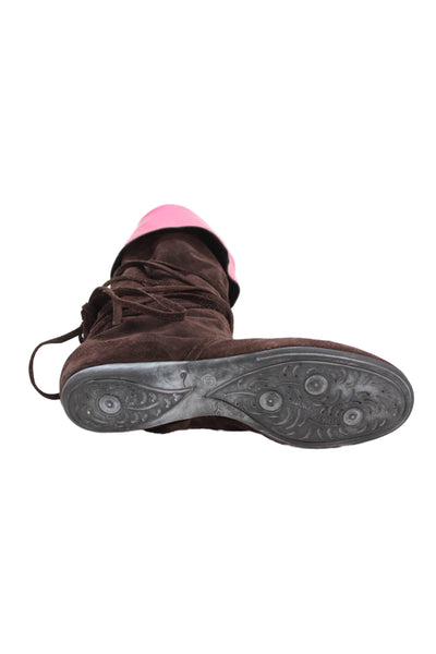 Lily Pulitzer Womens Suede Tie Around Slouch Tall Pink Lining Boots Brown Size 9