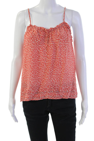 Joie Womens Silk Floral Print Spaghetti Strap Layered Trim Blouse Orange Size S