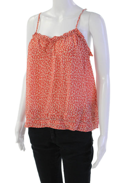 Joie Womens Silk Floral Print Spaghetti Strap Layered Trim Blouse Orange Size S
