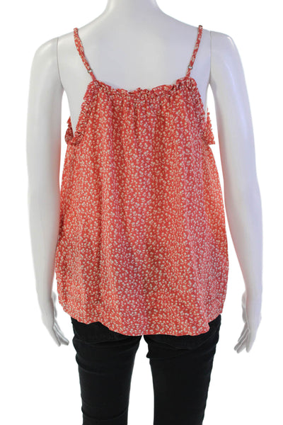 Joie Womens Silk Floral Print Spaghetti Strap Layered Trim Blouse Orange Size S