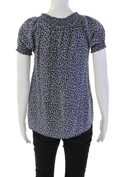 Joie Womens Silk Floral Print Tassel Tie Accent Smocked Detail Top Blue Size S
