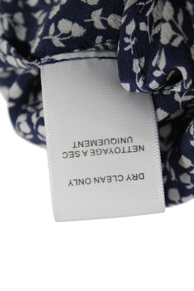 Joie Womens Silk Floral Print Tassel Tie Accent Smocked Detail Top Blue Size S