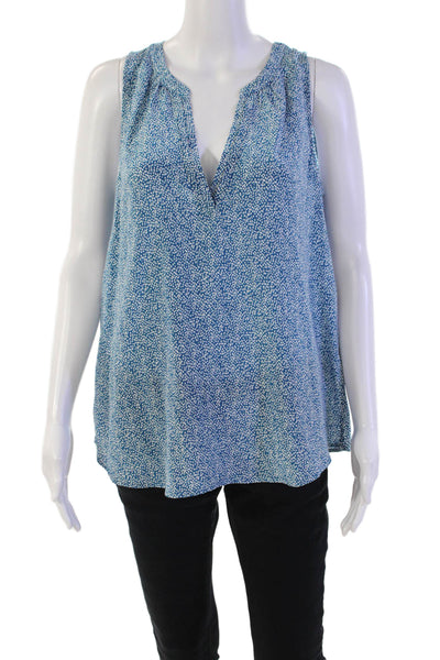 Joie Womens Silk Spotted Print Casual V-Neck Sleeveless Blouse Blue Size S