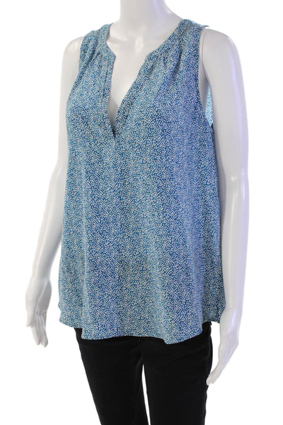 Joie Womens Silk Spotted Print Casual V-Neck Sleeveless Blouse Blue Size S