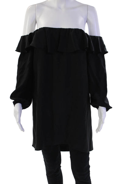 Amanda Uprichard Womens Silk Off The Shoulder Peasant Sleeve Blouse Black Size M