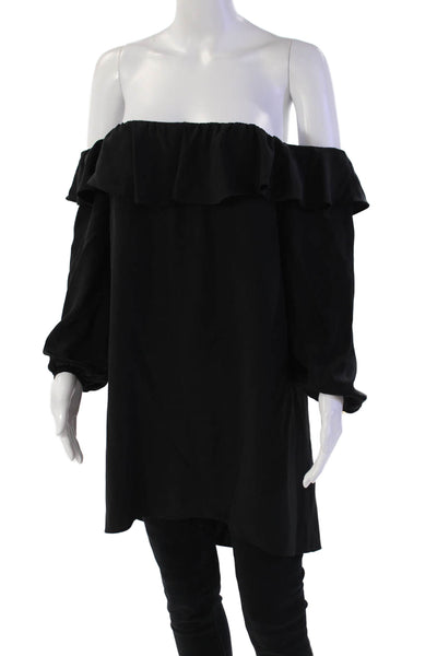 Amanda Uprichard Womens Silk Off The Shoulder Peasant Sleeve Blouse Black Size M