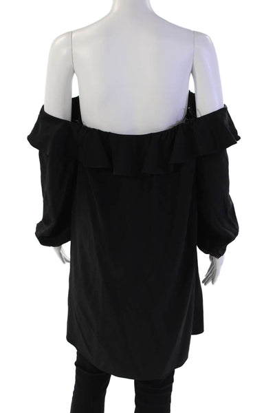 Amanda Uprichard Womens Silk Off The Shoulder Peasant Sleeve Blouse Black Size M