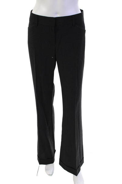 Elie Tahari Womens Wool Striped Cuffed Ankle Flared Leg Dress Pants Black Size 6