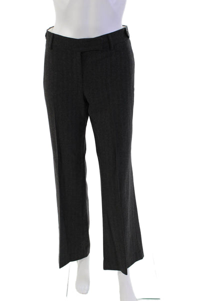 Theory Womens Wool Striped Flared Leg Pocketed Dress Pants Gray Size 8