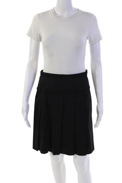 BCBG Max Azria Womens Cotton Pleated Detail Lined Skirt Solid Black Size 4