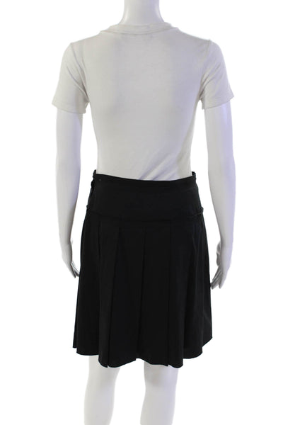 BCBG Max Azria Womens Cotton Pleated Detail Lined Skirt Solid Black Size 4