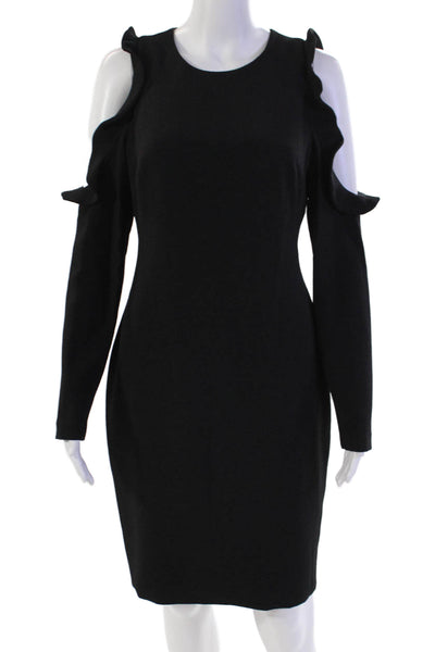 Black Halo Womens Round Neck Long Sleeve Cold Shoulder Dress Black Size S