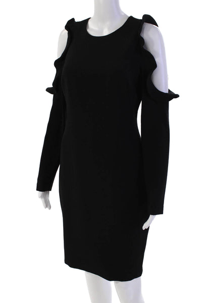 Black Halo Womens Round Neck Long Sleeve Cold Shoulder Dress Black Size S