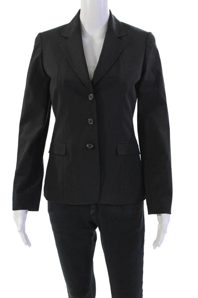 Elie Tahari Womens Three Button Notched Lapel Blazer Jacket Black Wool Size 4