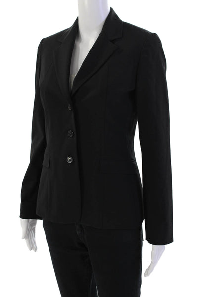 Elie Tahari Womens Three Button Notched Lapel Blazer Jacket Black Wool Size 4