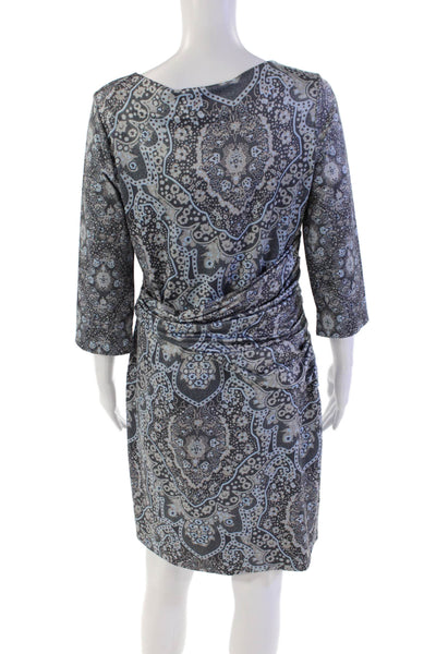 Gretchen Scott Womens Geometric Ruched 3/4 Sleeve Knee Length Dress Gray Size S