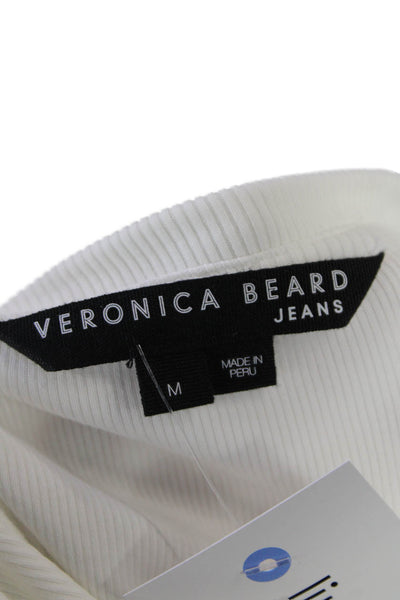 Veronica Beard Womens Cotton Square Neck Ruffled Detail Top Solid White Size M