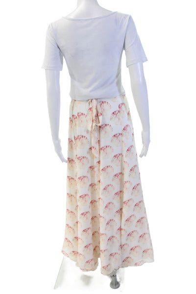 Lovers + Friends Womens Animal Print Wrap Waist Long Skirt White Size XS
