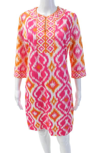 Gretchen Scott Womens Geometric Y-Neck Casual Knee Length Dress Pink Size S