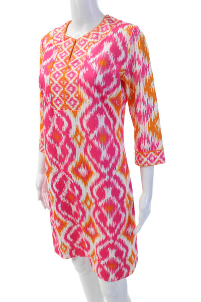 Gretchen Scott Womens Geometric Y-Neck Casual Knee Length Dress Pink Size S