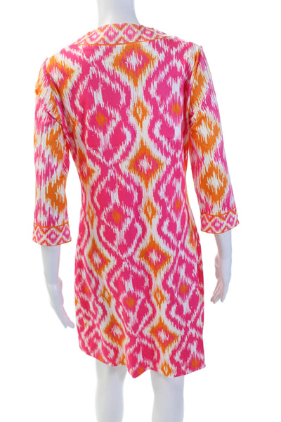 Gretchen Scott Womens Geometric Y-Neck Casual Knee Length Dress Pink Size S