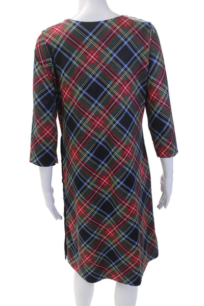 Gretchen Scott Womens Plaid Buttoned 3/4 Sleeve Shift Dress Multicolor Size S