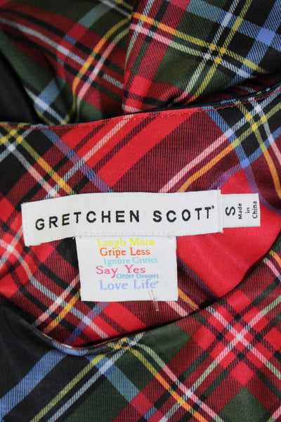 Gretchen Scott Womens Plaid Buttoned 3/4 Sleeve Shift Dress Multicolor Size S