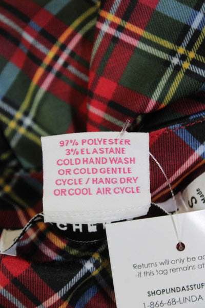 Gretchen Scott Womens Plaid Buttoned 3/4 Sleeve Shift Dress Multicolor Size S