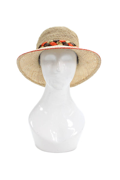 Raffaello Bettini Womens Straw Braided Pull On Sun Hat Beige Orange