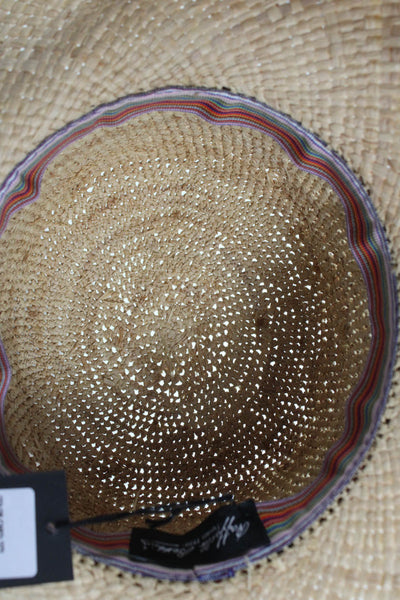 Raffaello Bettini Womens Straw Braided Pull On Sun Hat Beige Orange