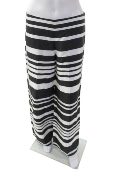 Trina Turk Womens Striped Flat Front Mid-Rise Zip Up Wide Leg Pants Gray Size 0