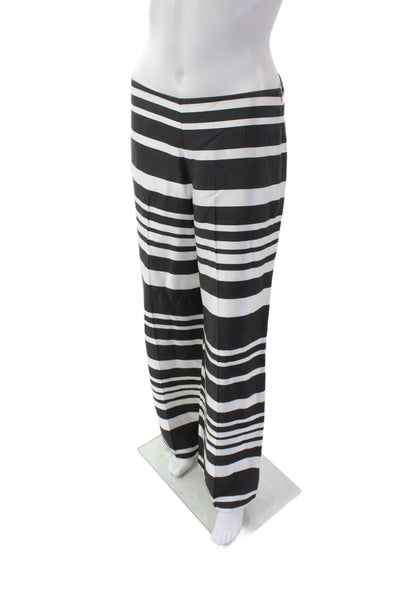 Trina Turk Womens Striped Flat Front Mid-Rise Zip Up Wide Leg Pants Gray Size 0