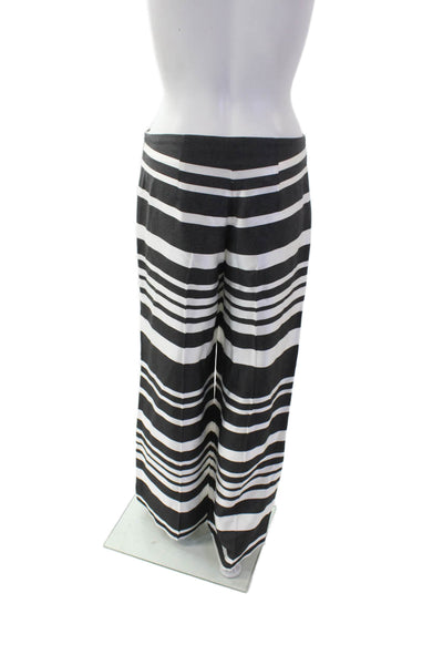 Trina Turk Womens Striped Flat Front Mid-Rise Zip Up Wide Leg Pants Gray Size 0