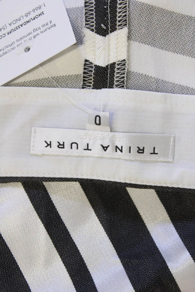 Trina Turk Womens Striped Flat Front Mid-Rise Zip Up Wide Leg Pants Gray Size 0