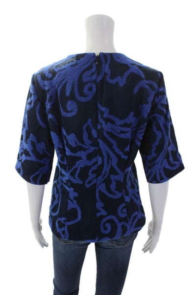 COS Womens Abstract Print Back Darted Short Sleeve Round Neck Blouse Blue Size 6