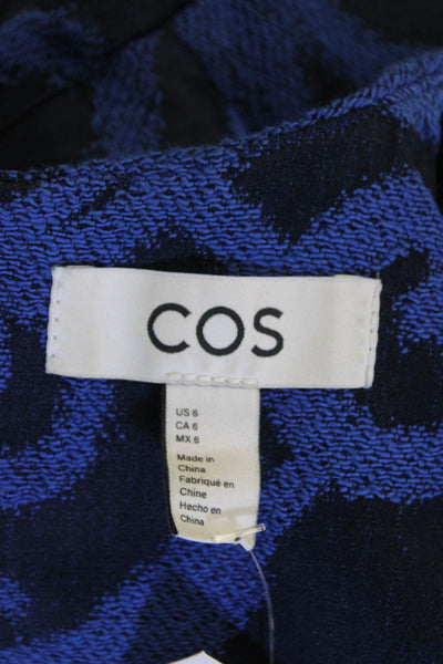 COS Womens Abstract Print Back Darted Short Sleeve Round Neck Blouse Blue Size 6