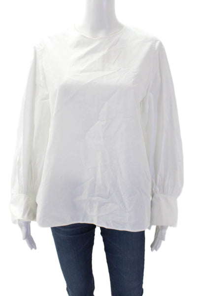 COS Womens Cotton Round Neck Long Sleeve Back Zip Blouse White Size EUR 36