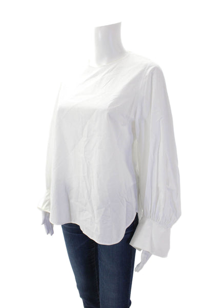 COS Womens Cotton Round Neck Long Sleeve Back Zip Blouse White Size EUR 36