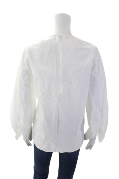 COS Womens Cotton Round Neck Long Sleeve Back Zip Blouse White Size EUR 36