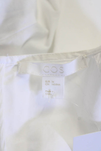 COS Womens Cotton Round Neck Long Sleeve Back Zip Blouse White Size EUR 36