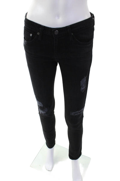AG Adriano Goldschmied Womens Mid Rise Distressed Skinny Jeans Black Size 26